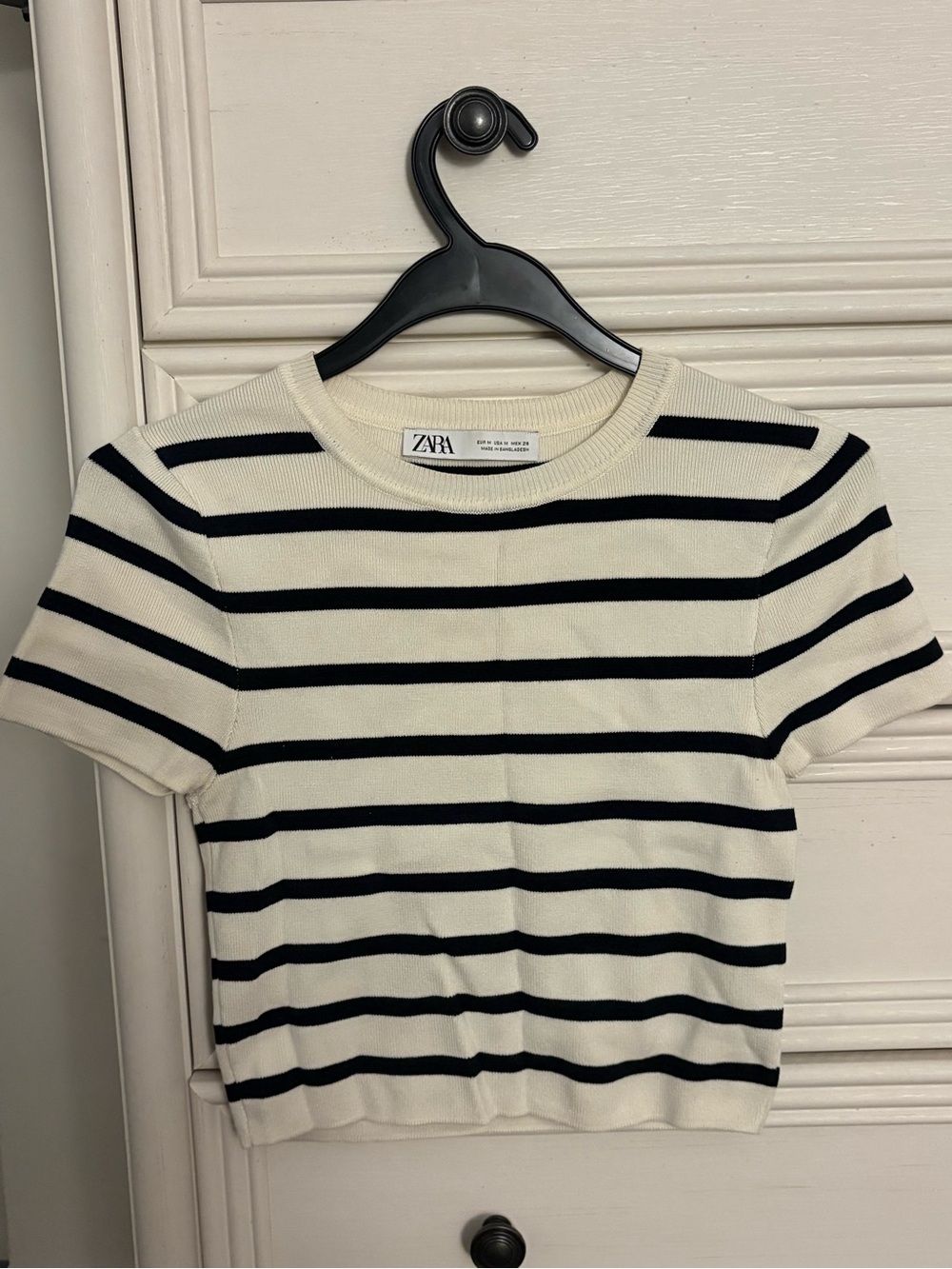 Zara Kids Black & Cream Striped Short Sleeve Tee